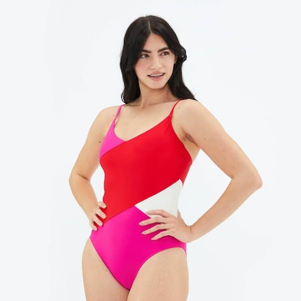 Woman wearing colorful swimsuit