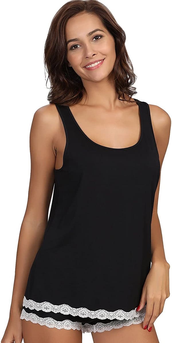GYS Women's Bamboo Viscose Tank Nightgown – Soft, Cooling Sleepshirt For Summer, Grey Stripe, Large